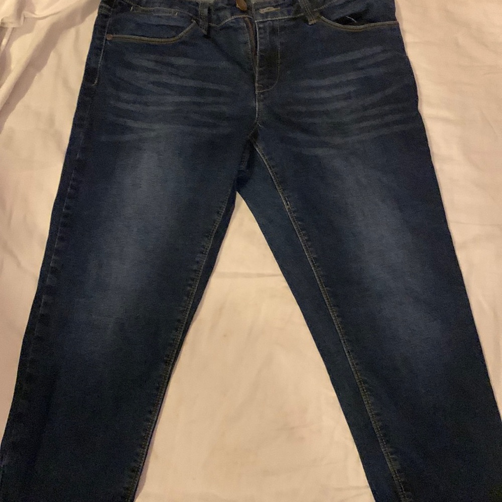👖Women's dark blue denim capris by max jeans size 8 preowned-look great